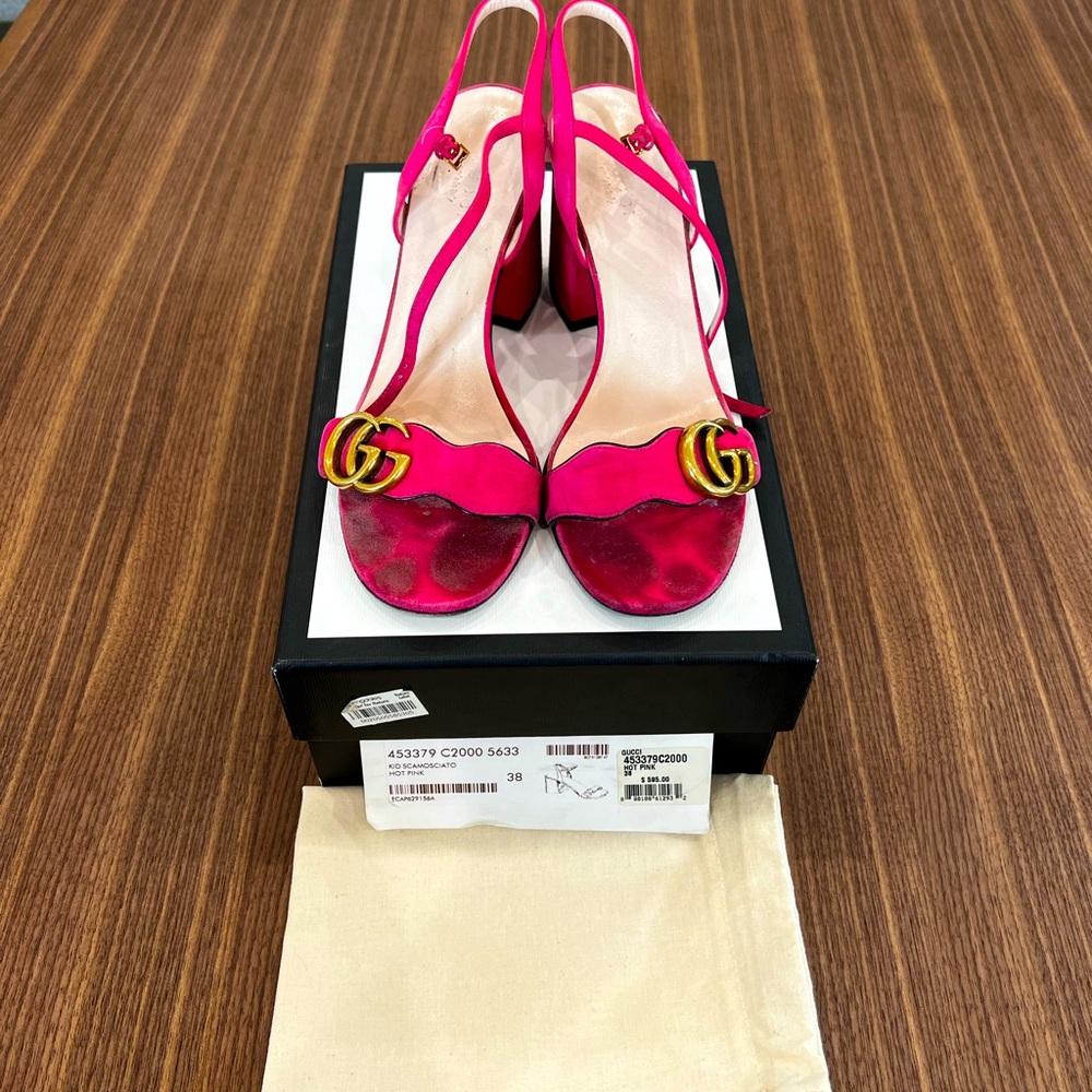 Kid Scamosciato GG Marmont Ankle Wrap Mid-Heel Sandals Shoes